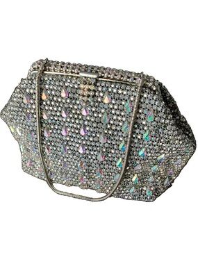 Austrian Aurora Borealis Crystal Vintage Mid Century Evening Handbag Mesh Purse